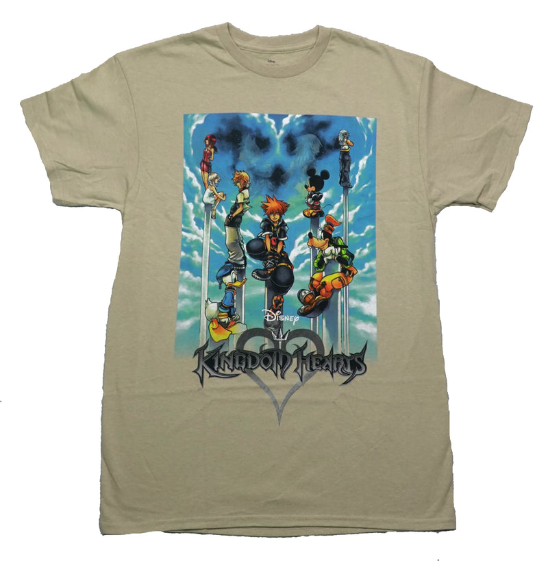 Kingdom Hearts Mens T-Shirt - Disney Characters Posing On Pillars In Sky