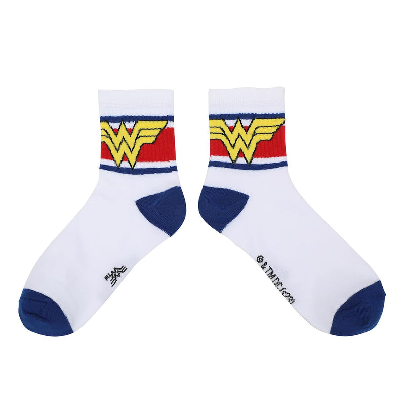 Bioworld Wonder Woman Logo Red White and Blue Athletic 3-Pack Quarter Crew Ankle Socks