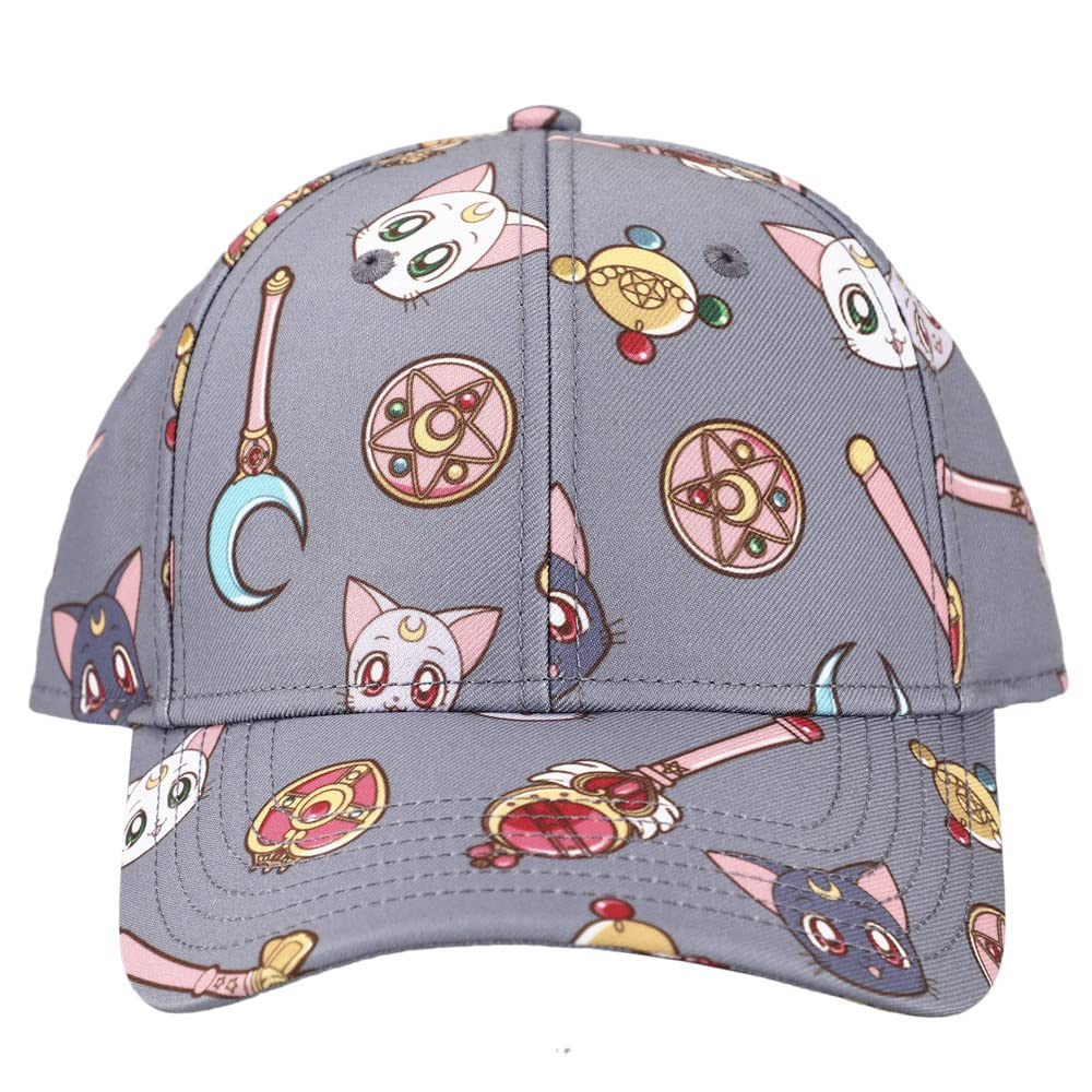 Sailor Moon Cats & Symbols All Over Print Snapback Hat Gray
