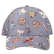 Sailor Moon Cats & Symbols All Over Print Snapback Hat Gray - Inmyparentsbasement.com