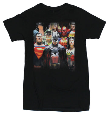 Justice League Mens T-Shirt - Alex Ross Painted Heroes Front and Back Image