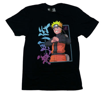 Naruto Shippuden Mens T-Shirt -Fist Pose By Pink and Blue Kanji