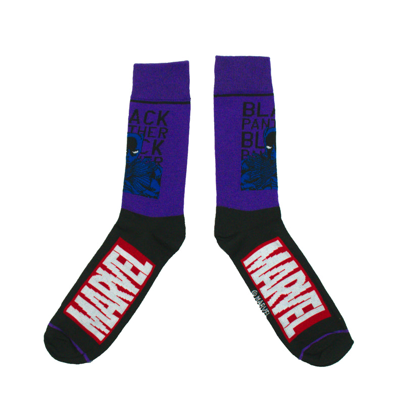 Marvel Black Panther Pose Over Name on purple Men's Crew sock