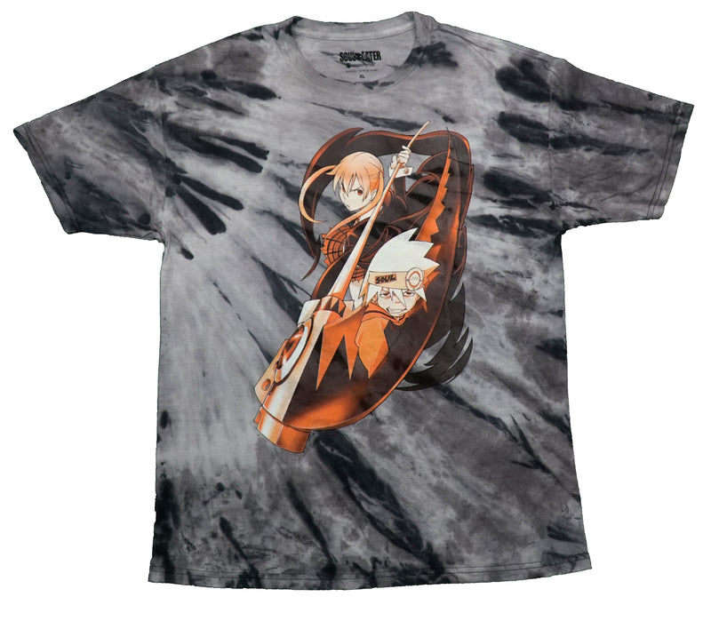 Soul Eater Mens T-Shirt - Orange Boy/Girl Duo In Fight Stance Name Back
