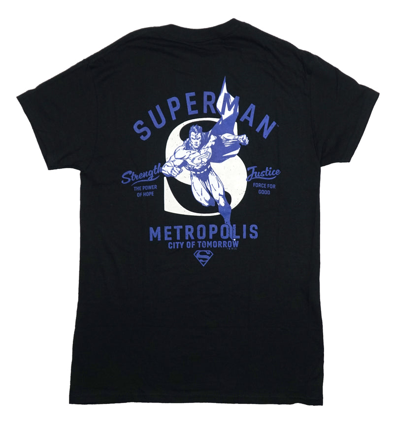 Superman Mens T-Shirt - Lapel Logo Metropolis City of Tomorrow on Back