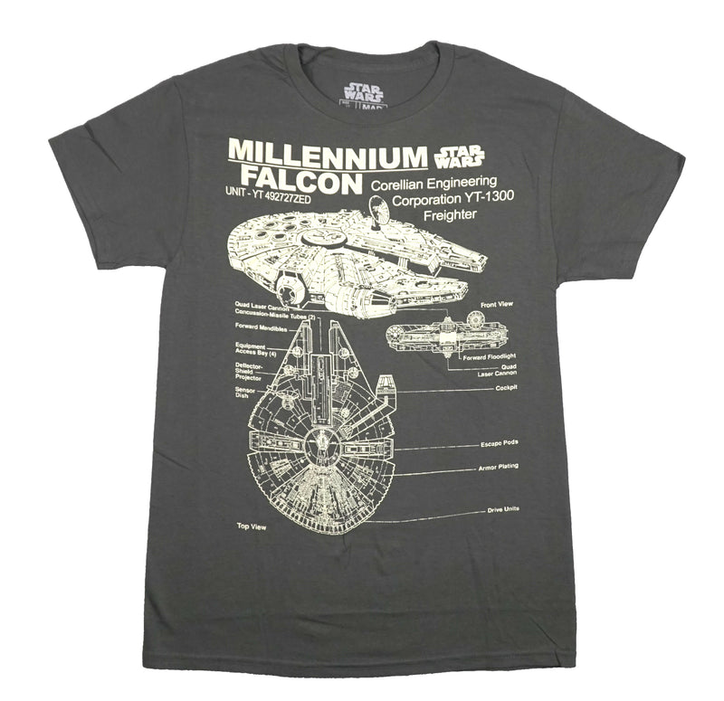 Star Wars Mens T-Shirt - Corellian Engineering Millennium Falcon Blue Print