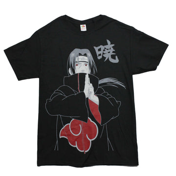 Naruto Mens T-Shirt - Full Front Image of Itachi Grayscale Image