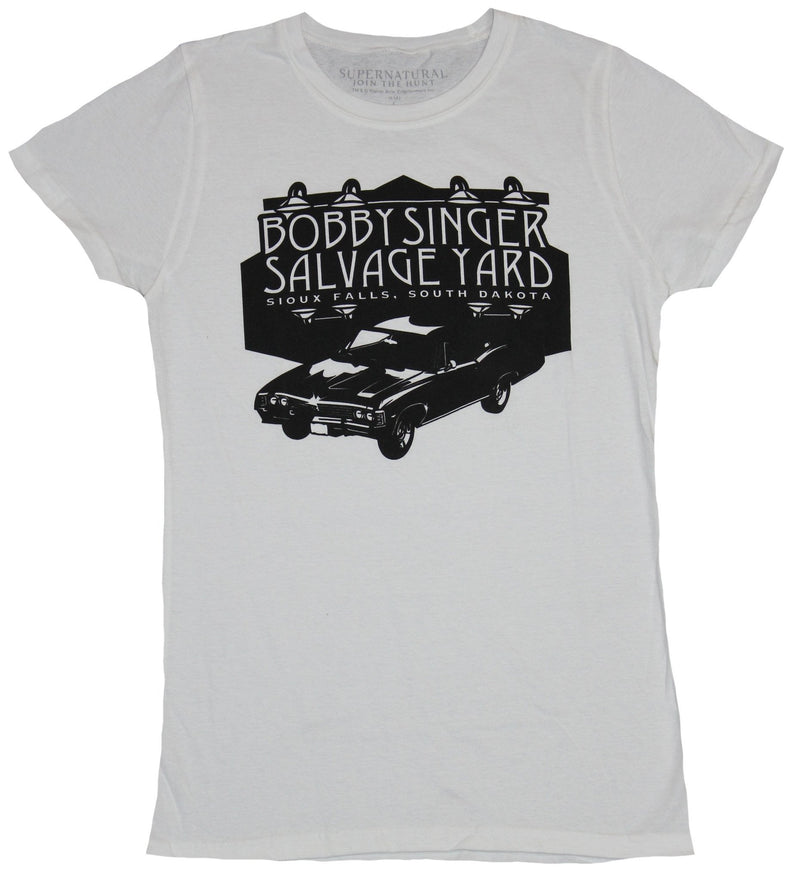 Supernatural Girls Juniors T-Shirt - Bobby Singer Salvage Yard Car Logo Image