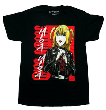 Death Note Mens T-Shirt - Misa Gripping Leather Jacket Along Repeat Name