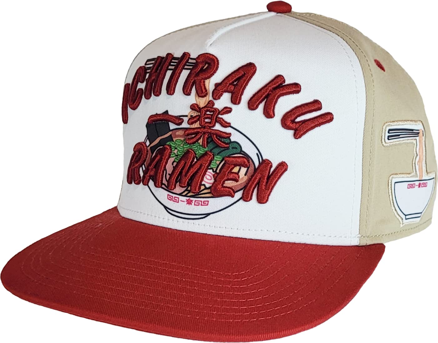 Naruto Shippuden Ichiraku Ramen Icon Hidden Leaf Village Adjustable Red and White Flat Bill Snapback Hat