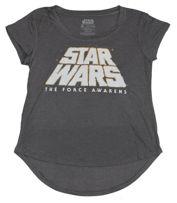 Star Wars Girls Juniors T-Shirt - Word Crawl Force Awakens Foil Outlined Logo