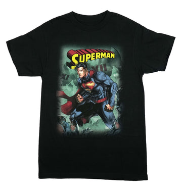 Superman Mens T-Shirt - Below Name Red Eyes Fists Clinched