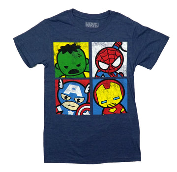 Marvel Comics Mens T-Shirt - 4  Headcutie Hulk Spidey Cap  America & Iron Man