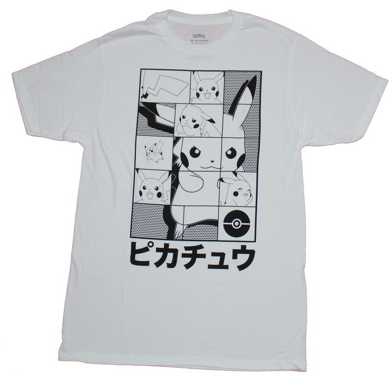 Pokemon Mens T-shirt - Pikachu Boxed Multi Box Kanji Image