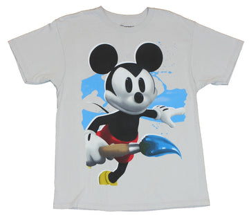 Epic Mickey Mens T-Shirt  - Blue Paintbrush Wielding Mickey Mouse Image