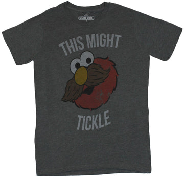 Sesame Street Mens T-Shirt -  "This Might Tickle" Elmo with Mustache Image