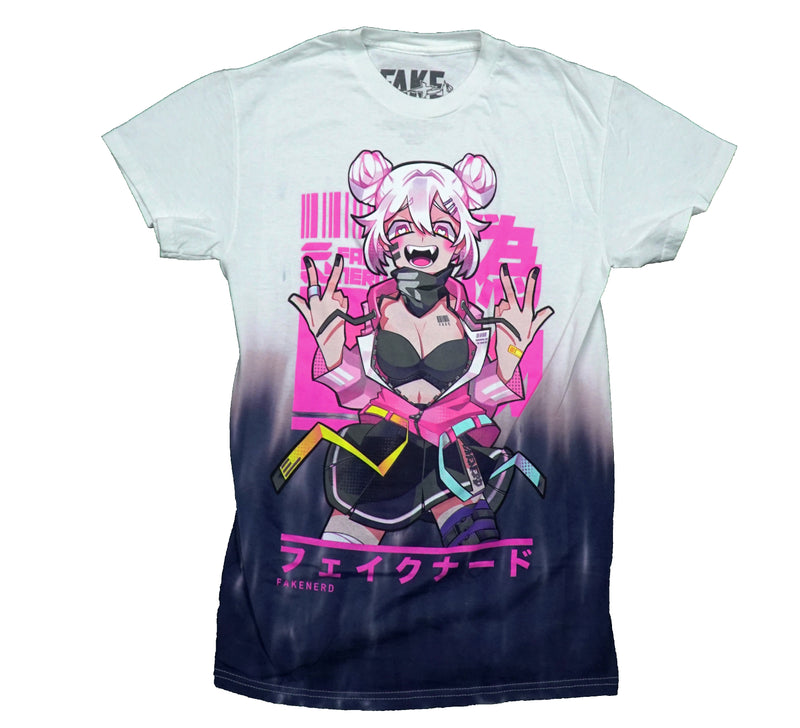 Fake Nerd Mens T-Shirt -Hypersexualized Fang Toothed Girl with Pink Hair