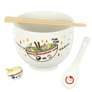 Seven Times Six Maruchan Ramen Noodle Kawaii Bundle Bowl Spoon Chopsticks & Chopstick Holder Set