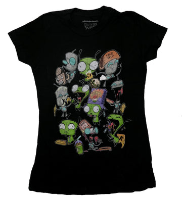 Invader Zim Girls Juniors T-Shirt - Collage of Characters Eating Food