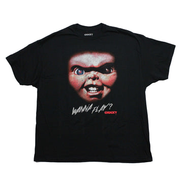 Chucky Child's Play Mens T-Shirt - Giant Distressed Chucky Face  Wanna Play