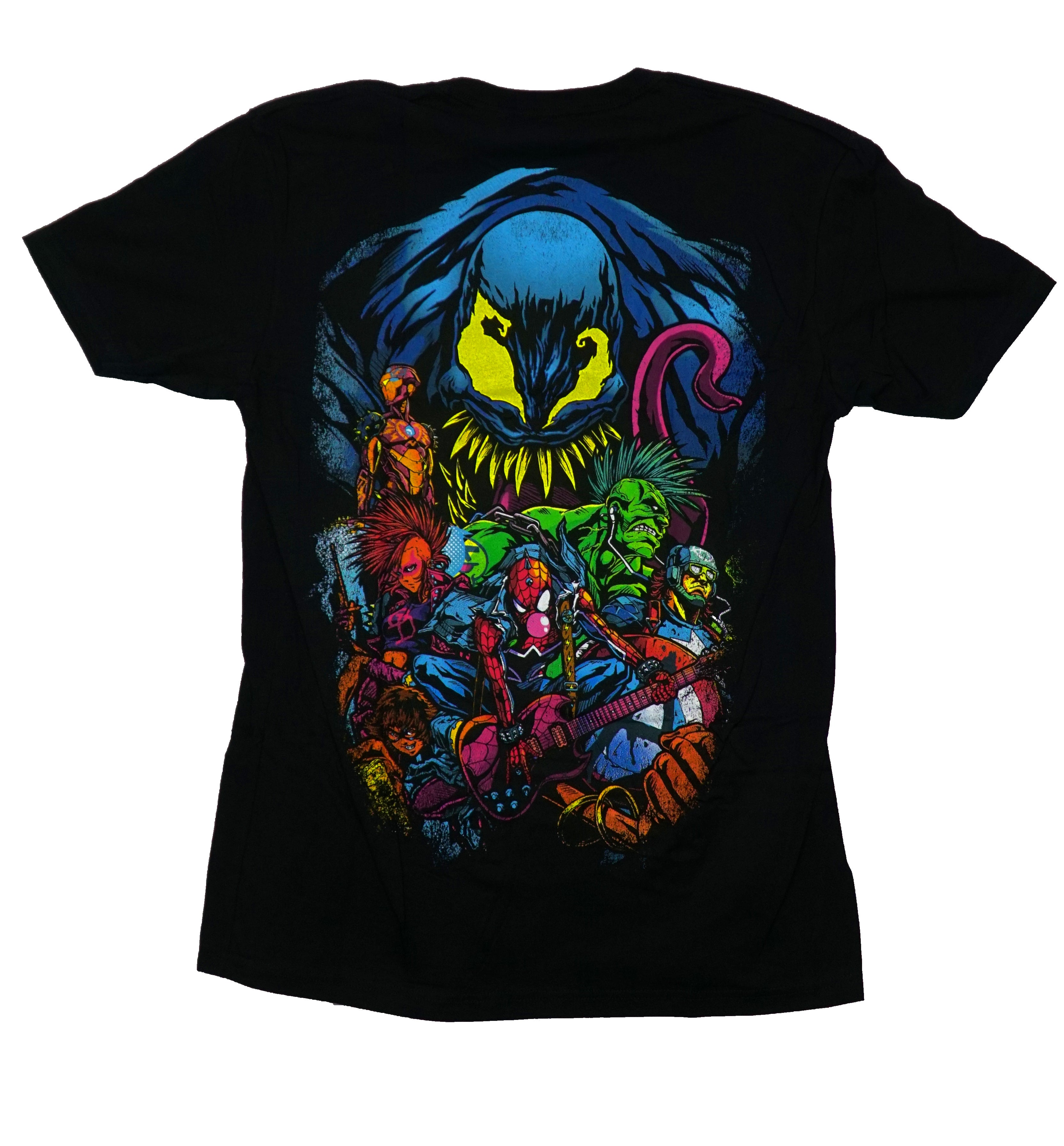 Spider Punk  Mens T-Shirt -Bubble Gum Playing Guitar Colorful Cast Back