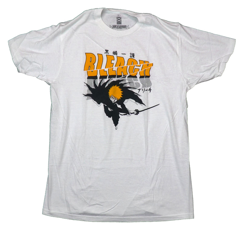 Bleach Mens T-Shirt -Sliced & Dotted Logo Above Black Bleach Holding Sword - Inmyparentsbasement.com
