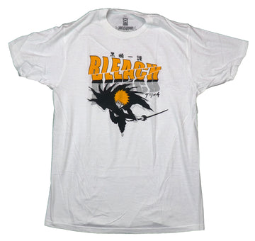 Bleach Mens T-Shirt -Sliced & Dotted Logo Above Black Bleach Holding Sword