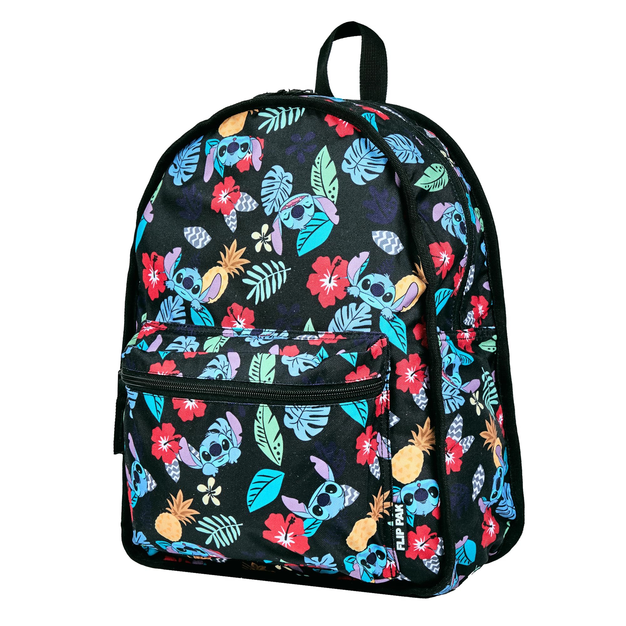 Bioworld Unisex Kids Disney Stitch Plush Character & Tropical Print 16.5" Flip Pak Reversible Backpack (Little Kid/Big Kid) Aop One-Size