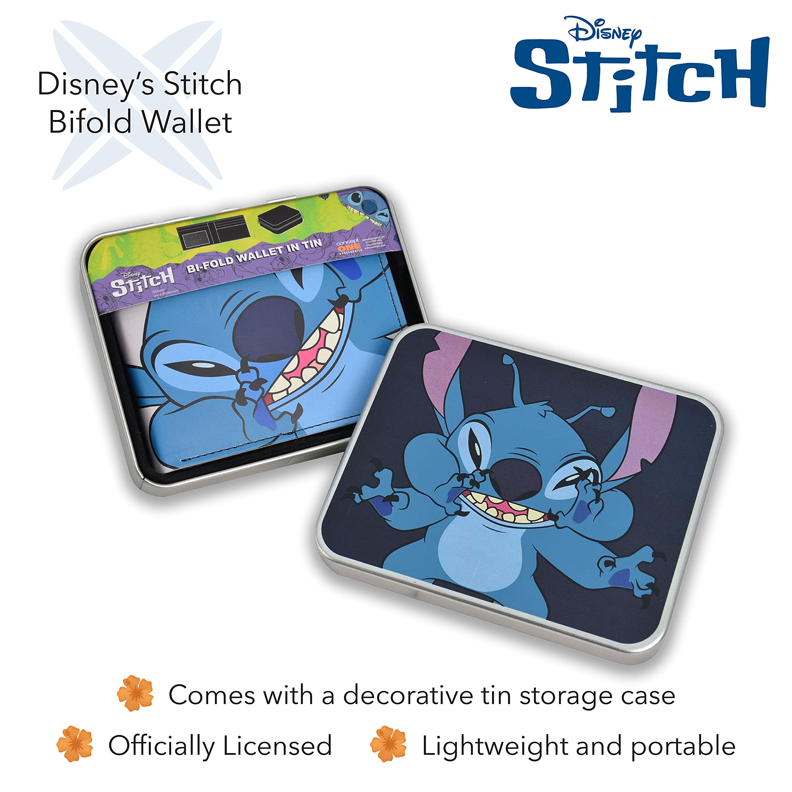 Disney's Stitch Bifold Wallet in a Decorative Tin Case, Multi - Inmyparentsbasement.com