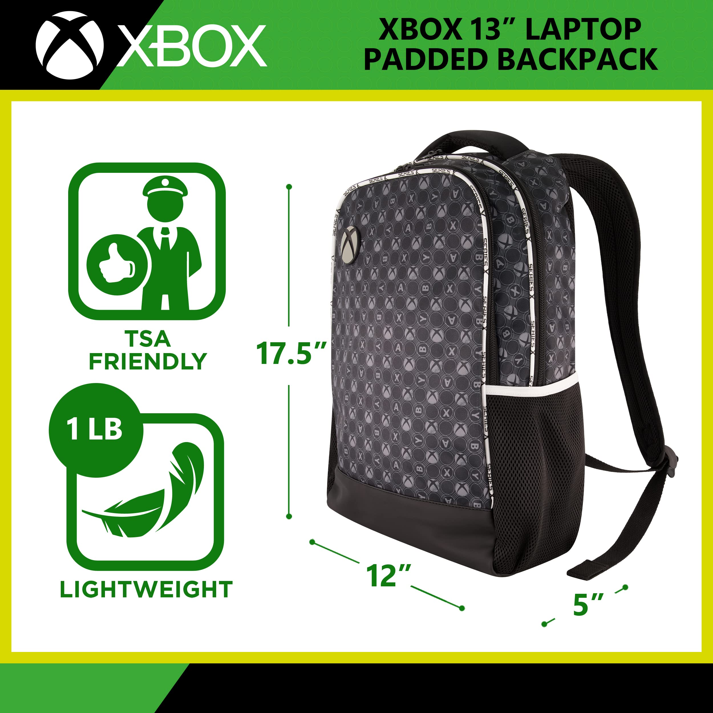 Microsoft Xbox 13 Inch Sleeve Laptop Backpack, Padded Computer Bag for Commute or Travel, Black