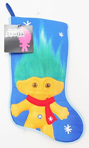 Prima Creations Boy Troll Doll Green Hair Knit Red Scarf Blue Christmas Stocking
