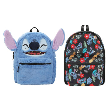 Bioworld Unisex Kids Disney Stitch Plush Character & Tropical Print 16.5" Flip Pak Reversible Backpack (Little Kid/Big Kid) Aop One-Size