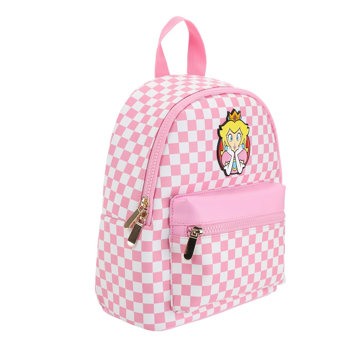 Super Mario Bros Princess Peach 10.6” Pink & White Checkered Mini Backpack