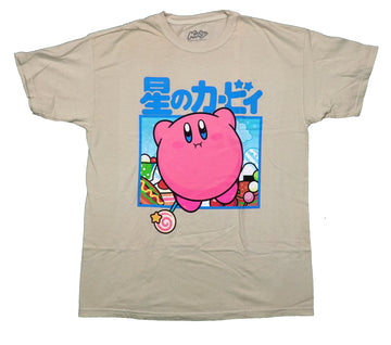Kirby Mens T-Shirt -Puffy Kirby Blue Kanji Frame