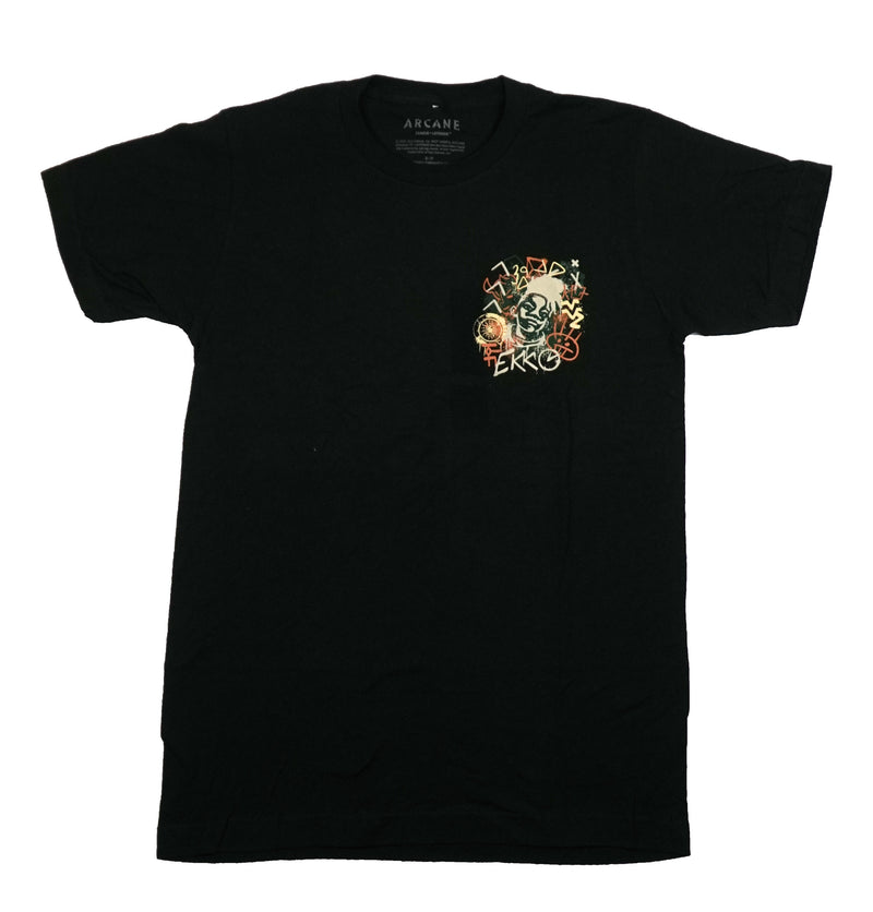 Arcane Mens T-Shirt - League of Legends Lapel and Back Graffiti Ekko Images