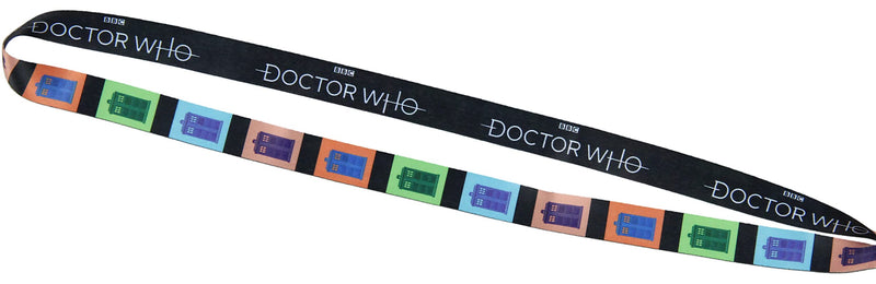 Surreal Entertainment Doctor Who Lanyard ID Badge Holder Pop Art Travel By Tardis Lanyard w/ Rubber Charm Black / One Size
