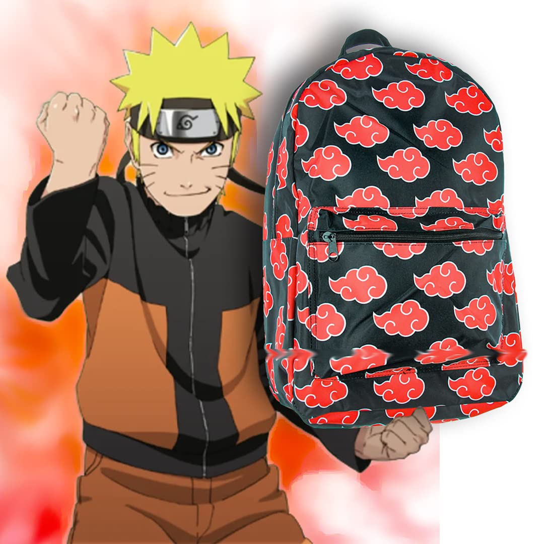 Bioworld Naruto Backpack Shippuden Akatsuki Red Clouds All Over Print Travel Laptop Backpack