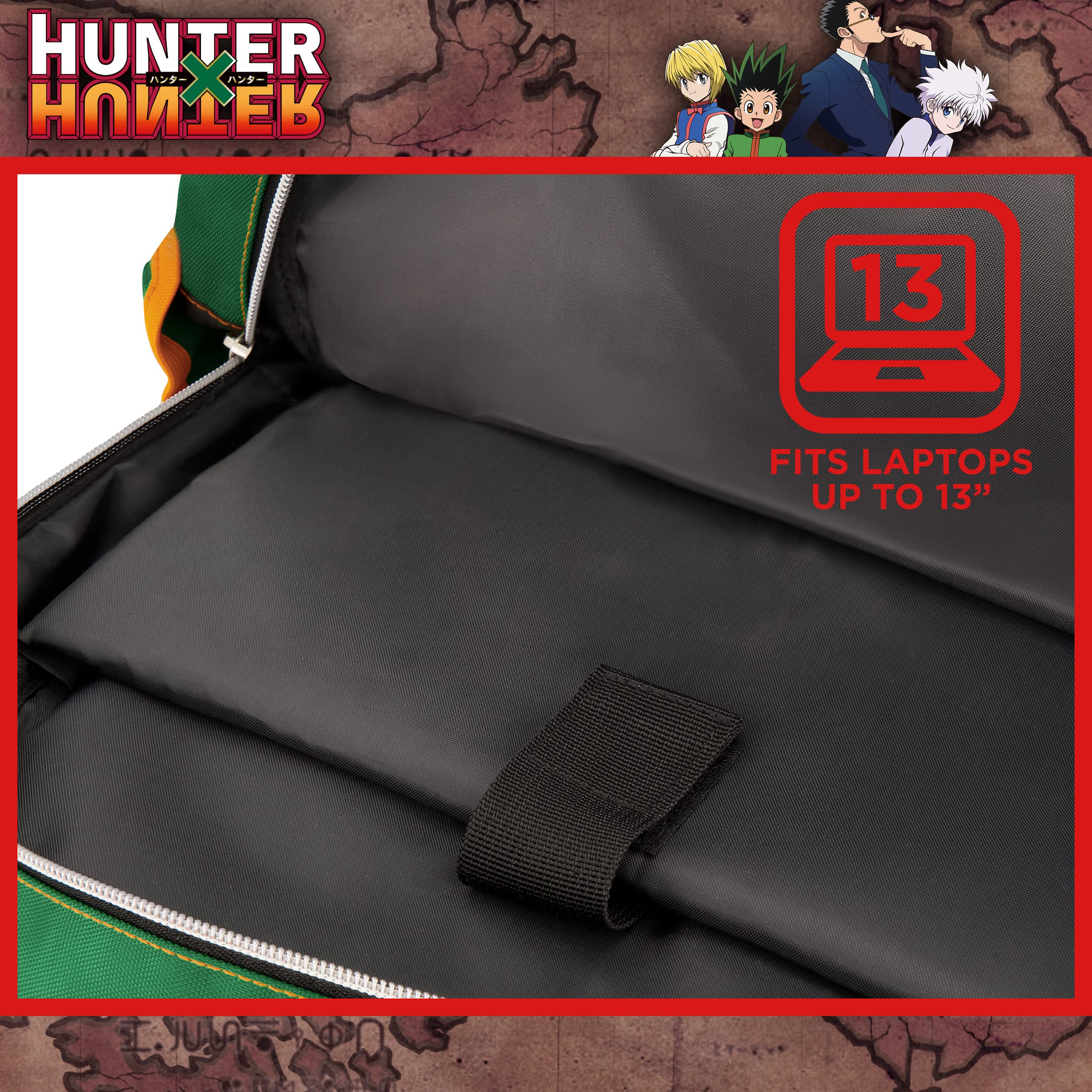 Hunter x Hunter 13 Inch Sleeve Laptop Backpack, Padded Computer Bag for Commute or Travel, Green
