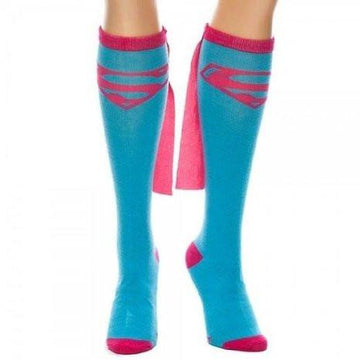 Dc Comics Supergirl Blue Knee High Sock with Pink Cape