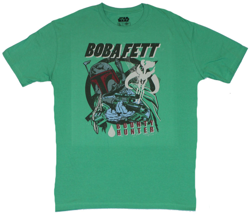 Star Wars Mens T-Shirt - Boba Fett Gun Barrel Bounty Hunter with Symbol Pose