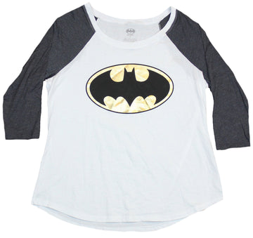 Batman (DC Comics) Womens 3/4 Sleeve T-Shirt  - Gold Foil Black Logo Image