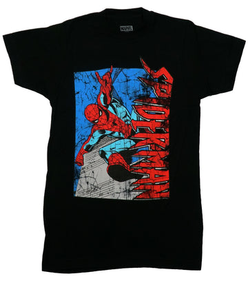 Spider-Man Mens T-Shirt - Distressed Stomping on Vertical Name Back