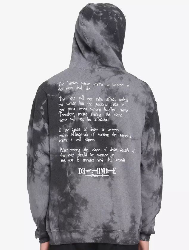 Official Crunchyroll Death Note Rules & Ryuk Dark Wash Tie Dye Hoodie