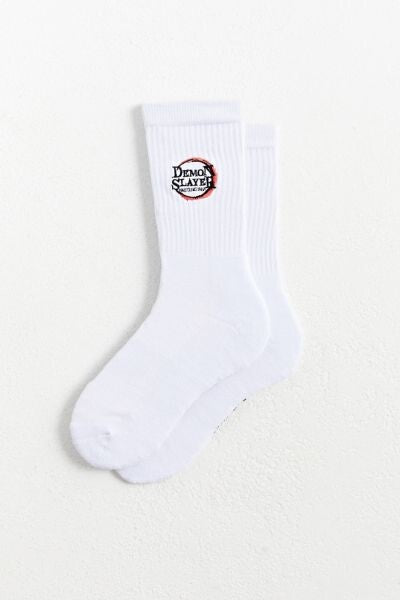 Demon Slayer Crew Sock Simple Embroidered Logo on White