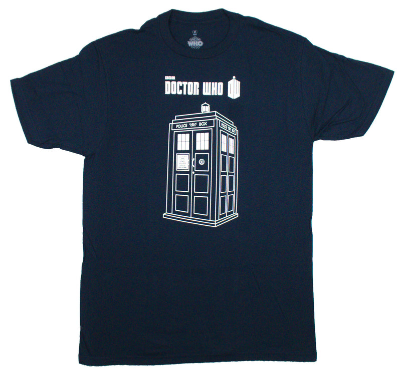 Doctor Who Mens T-Shirt - Line Drawn Tardis Under Name