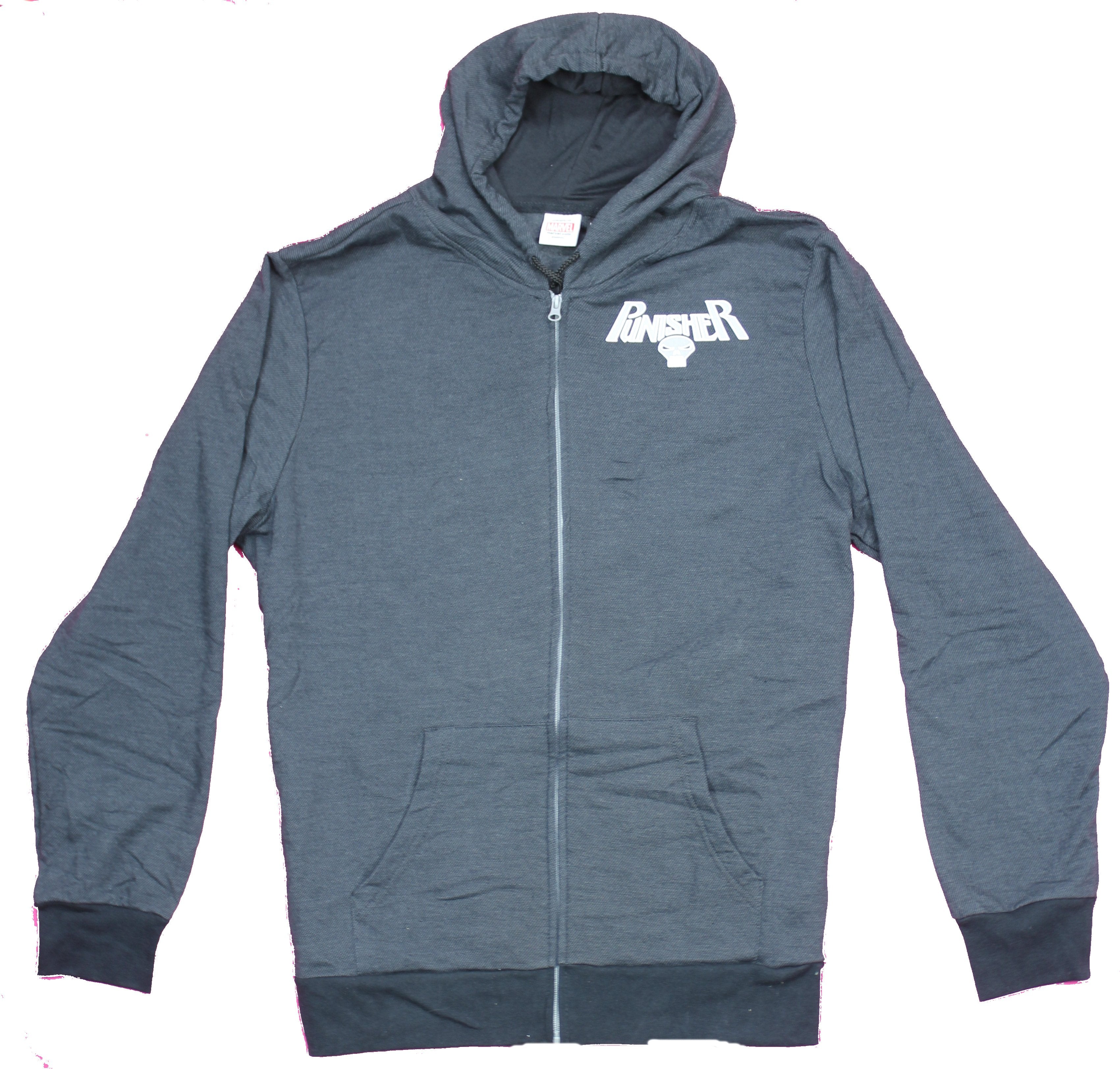 The Punisher Mens Zip Up Hoodie - Logo Lapel Black Gray Camo Skull Back