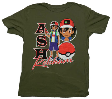 Pokemon Mens T-Shirt - Ash Ketchum Pictured with Pokeball