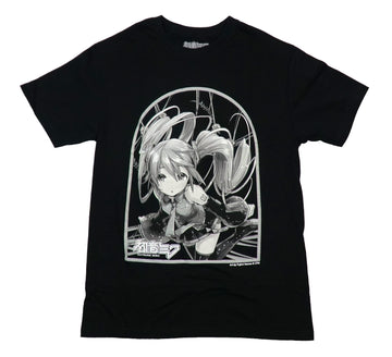 Hatsune Miku  Mens T-Shirt - Grayscale Image of Hatsune Above White Kanji