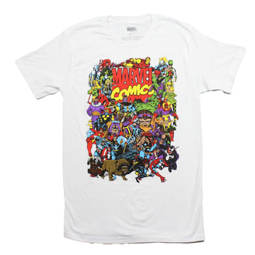 Marvel Comics Mens T-Shirt - Massive Collage of Heroes Around The Logo