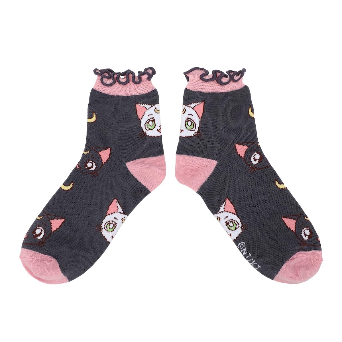Bioworld Sailor Moon Cosmic Symbols & Cats Women's 3-Pair Lettuce Edge Casual Quarter Crew Socks
